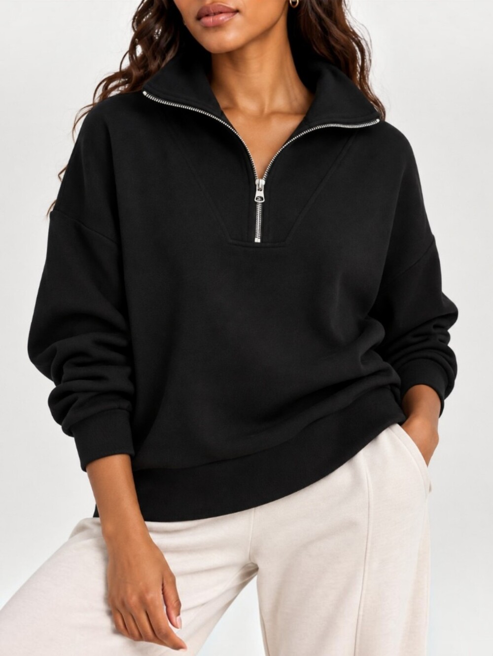 Varley Hawley Half Zip Sweatshirt Black DoubleSoft Pullover Cozy Lounge Size L